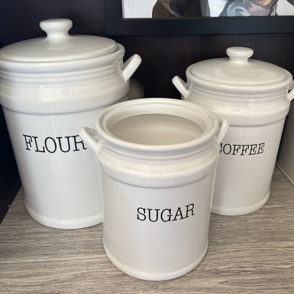 White Ceramic Kitchen Canister Set